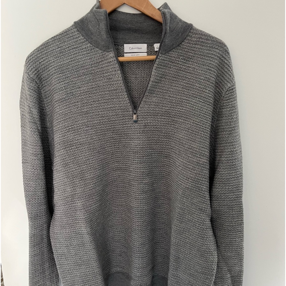 Quarter-Zip Neck Merino Wool / Acrylic Sweater - Calvin Klein - Grey - L